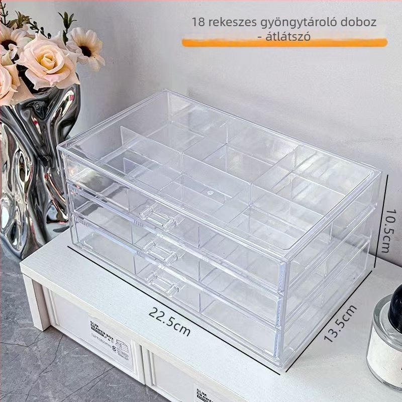 Átlátszó, többszintes akril ékszertároló doboz gyűrűknek és nyakláncoknak
