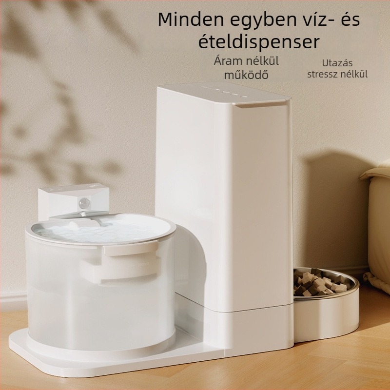 Macska víz- és etető automatika — mindent egyben, hőmérséklet-szabályozás, vezeték nélküli ivóvízáram