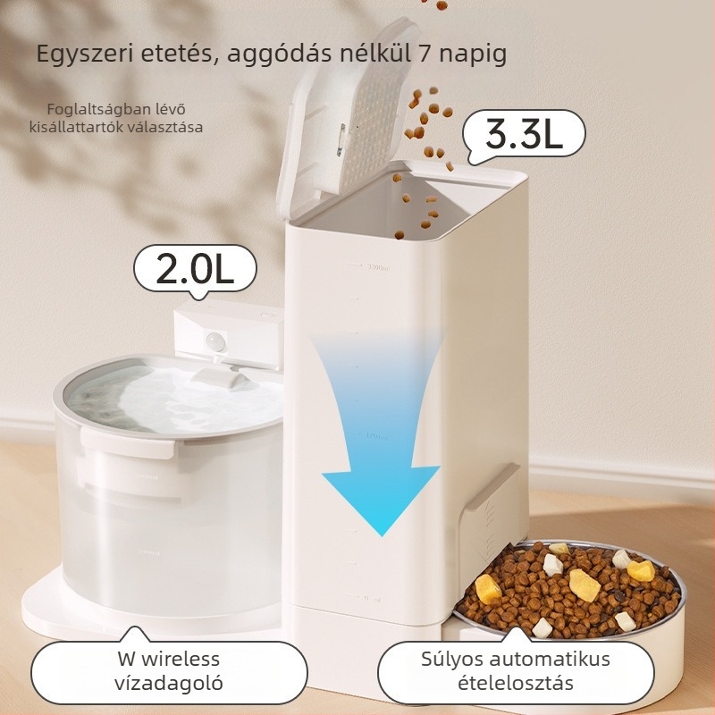 Macska víz- és etető automatika — mindent egyben, hőmérséklet-szabályozás, vezeték nélküli ivóvízáram