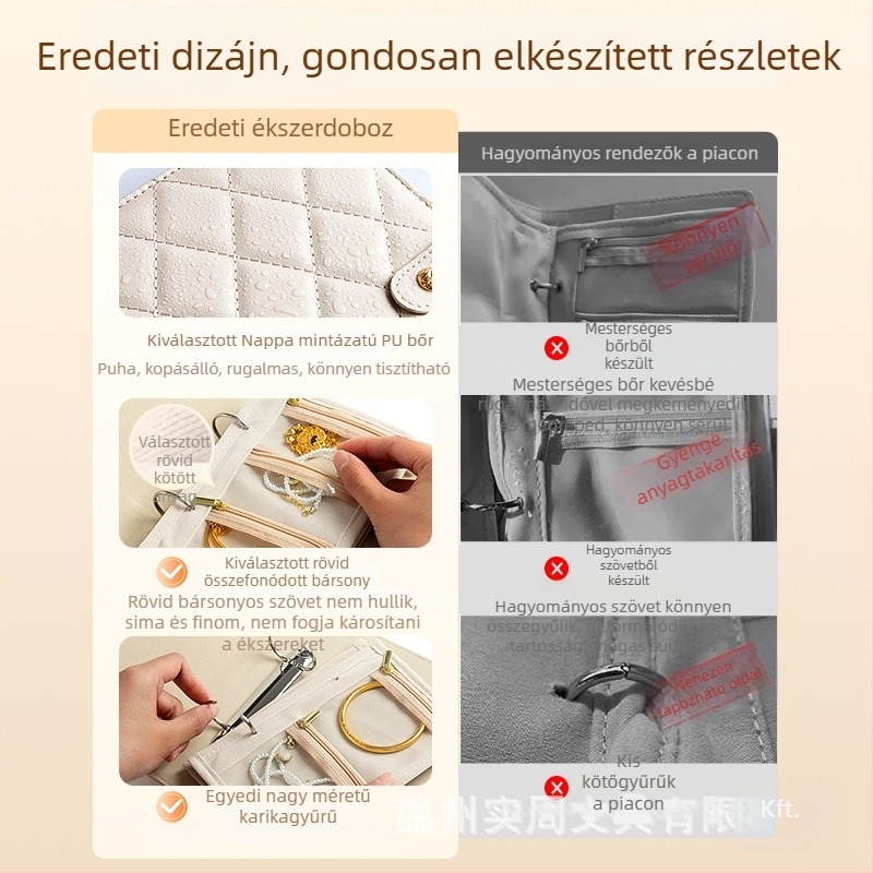 Nappa mintázatú PU bőr ékszer-táska, koreai stílusú clutch, merev kivitel