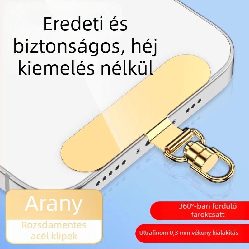 Telefontartó pánt montázs klipsz 360°-os forgó fém klip, fém, elektroplakált, uniszex, geometriai forma