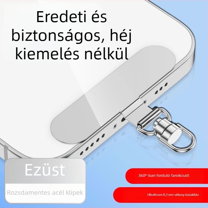 Telefontartó pánt montázs klipsz 360°-os forgó fém klip, fém, elektroplakált, uniszex, geometriai forma