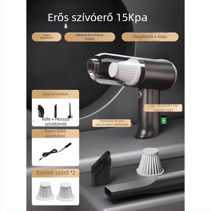 Kézi autós porszívó vezeték nélküli töltéssel, erős szívás 11000 Pa, kompakt, 120 W bemeneti teljesítmény