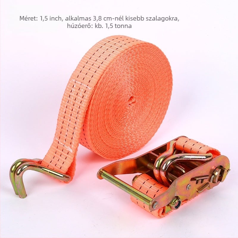 Kétoldali horoggal ellátott poliészter kötözőfeszítő, fuvarozáshoz, teherbírás 800 kg
