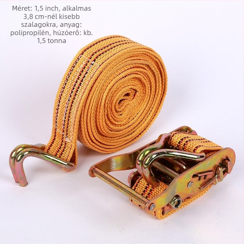 Kétoldali horoggal ellátott poliészter kötözőfeszítő, fuvarozáshoz, teherbírás 800 kg