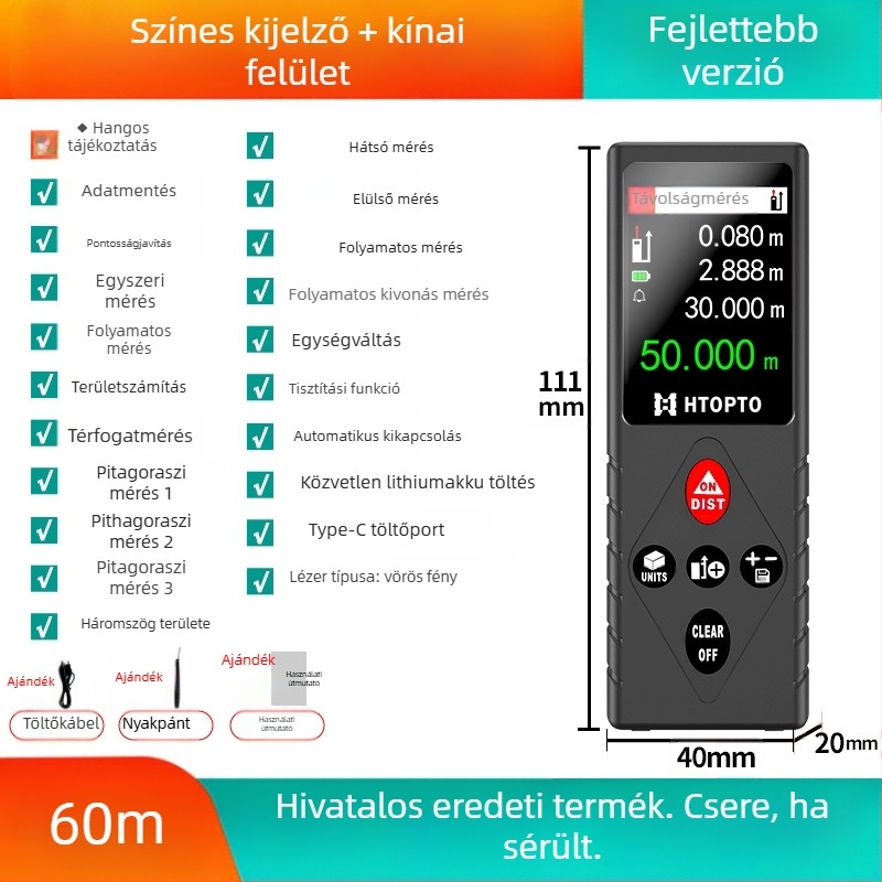 Lézeres távolságmérő – kézben tartható, infravörös, digitális vonalzó
