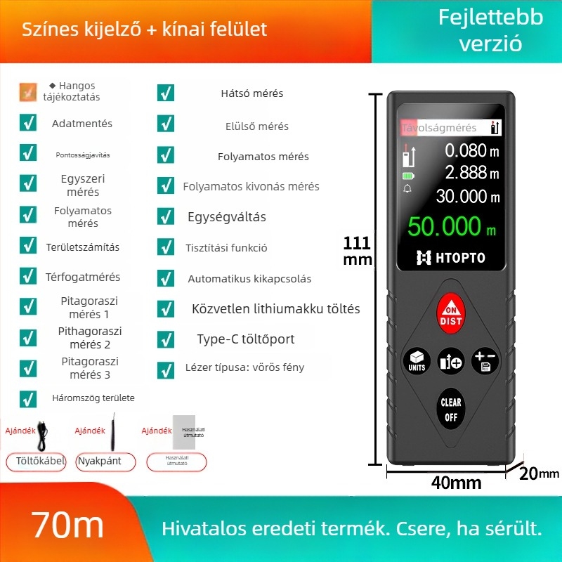 Lézeres távolságmérő – kézben tartható, infravörös, digitális vonalzó