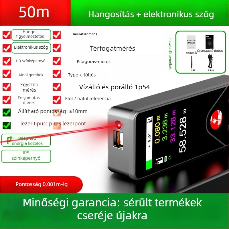 Lézeres távolságmérő – kézben tartható, infravörös, digitális vonalzó