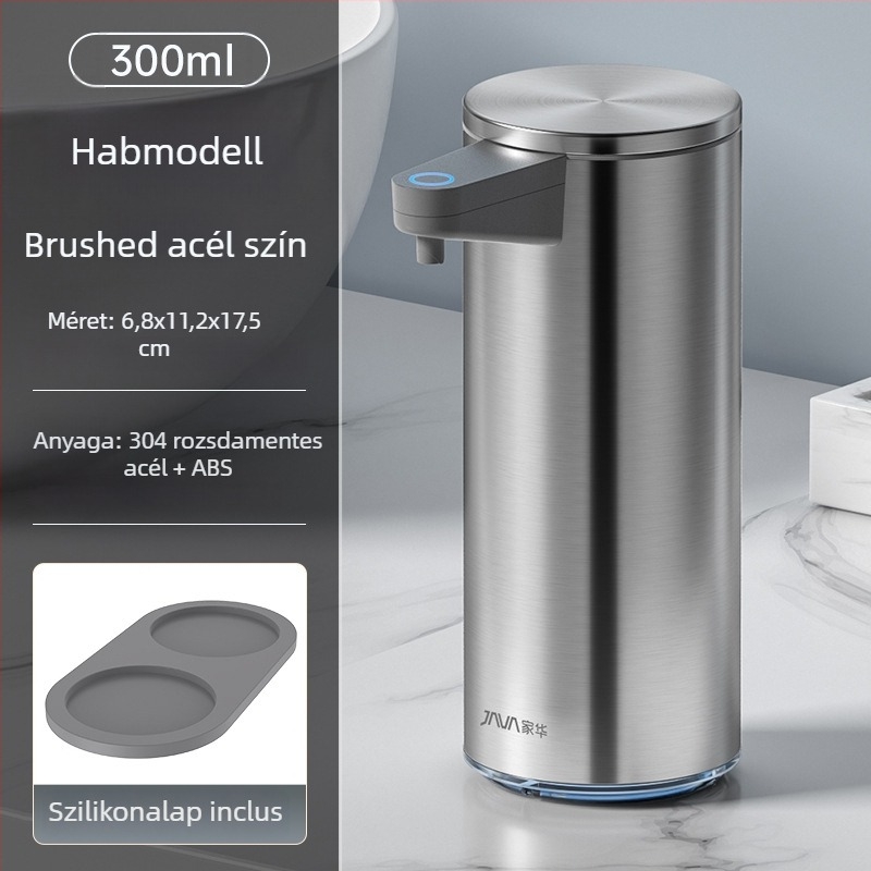 Automatikus szappanadagoló szenzorral, rozsdamentes acél, falra szerelhető, indukciós működés, ujjlenyomat-mentes felület, 500 g