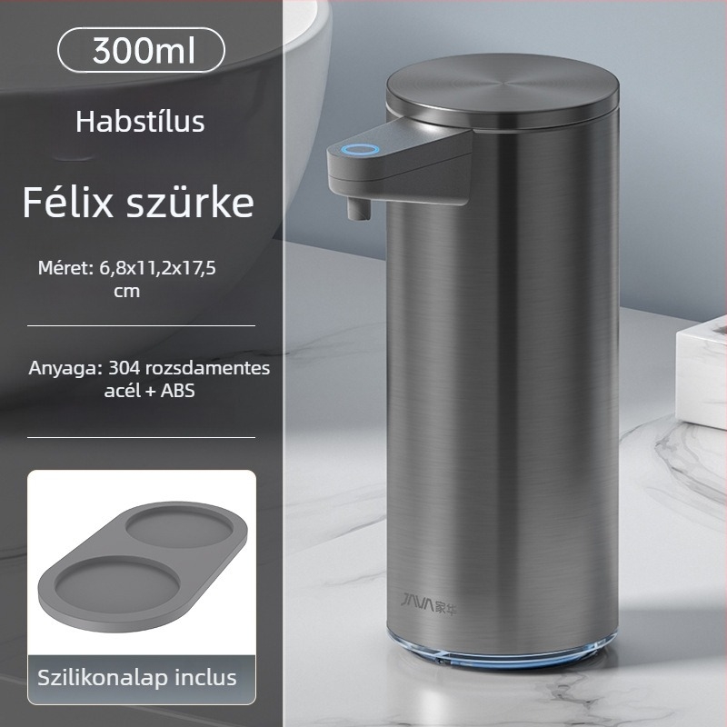 Automatikus szappanadagoló szenzorral, rozsdamentes acél, falra szerelhető, indukciós működés, ujjlenyomat-mentes felület, 500 g