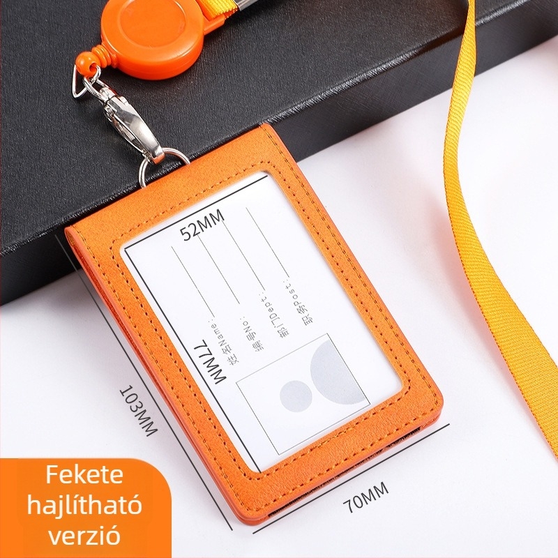 Flipfedéllel ellátott azonosító kártyatartó leválasztható pánttal, 2 kártya kapacitás, 1 hajtogatott pénztárca, PU anyag, belső szintetikus bőr, üzleti ingázási stílus