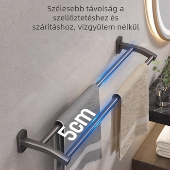 Fali törölközőtartó fúrás nélkül, Space alumínium, felület: spray-plasztik bevonat, teherbírás 15 kg, 1–2 réteg, világos luxus stílus