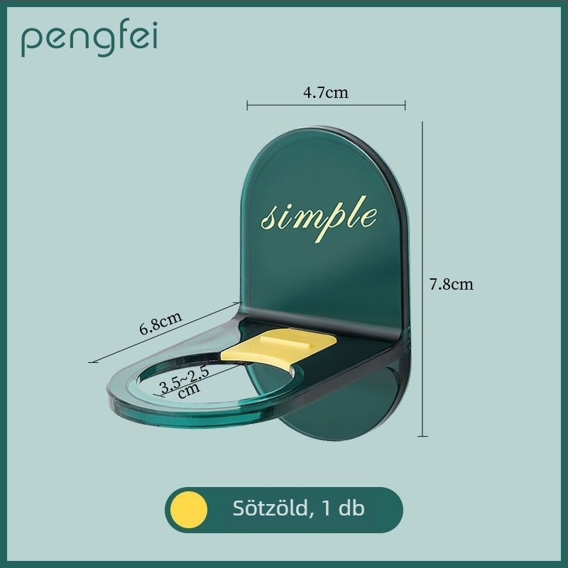 Fali fürdőszobai polc kampókkal, ragasztásos, fúrás nélküli, műanyagból, 1 kg-ig terhelhető, 1 szint