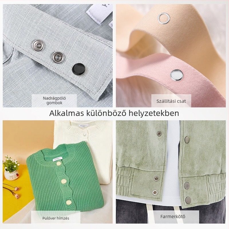 Fém ötkarú snapgombok, rejtett kivitel ruházathoz – tartalmaz szerelési eszközöket