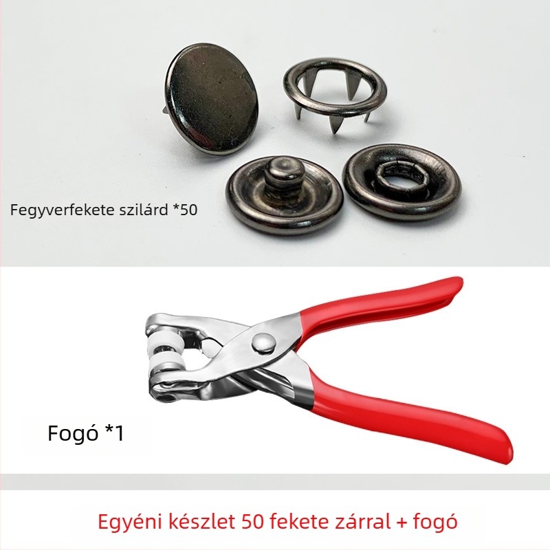 Fém ötkarú snapgombok, rejtett kivitel ruházathoz – tartalmaz szerelési eszközöket
