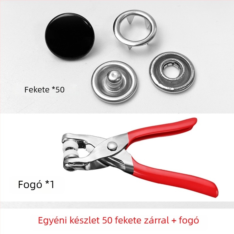 Fém ötkarú snapgombok, rejtett kivitel ruházathoz – tartalmaz szerelési eszközöket