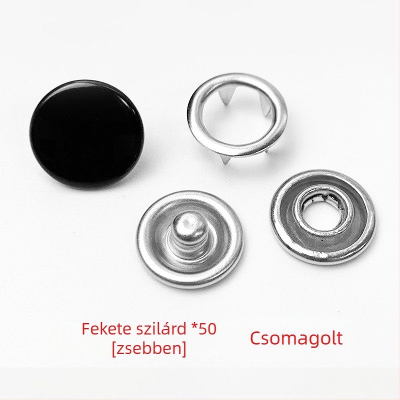 Fém ötkarú snapgombok, rejtett kivitel ruházathoz – tartalmaz szerelési eszközöket
