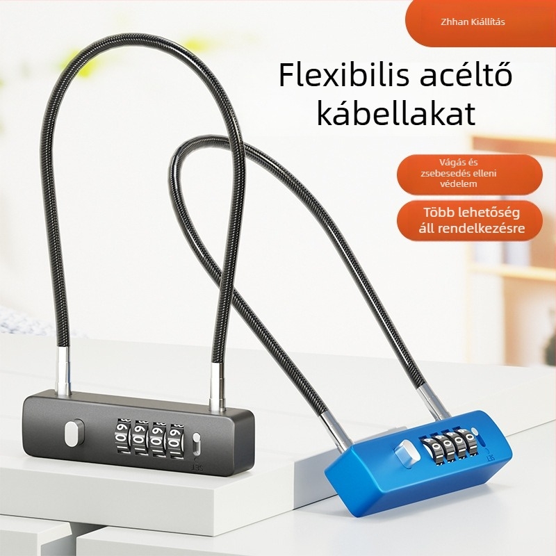 Mechanikus acélkábeles lakat, 5 mm zárókar, modell G-GSGS-240420, poggyászhoz, szekrényajtókhoz és kerékpárkosarakhoz