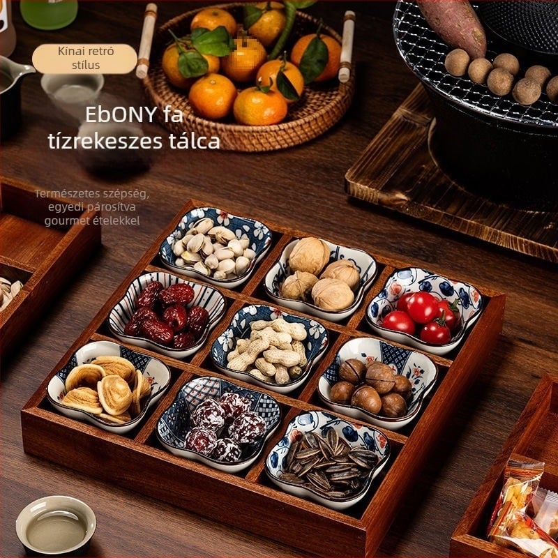Ebony-fa anyagú gyümölcstál, Sanjun márka, kínai stílusú dizájn, 2019-ben bevezetve, első osztályú minőség
