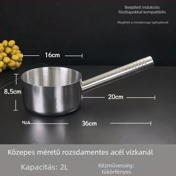 304 rozsdamentes acélból készült vízmerőkanál, extravastag, sík aljzat, nem mágneses, nyél rozsdamentes acélból