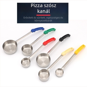 Raino rozsdamentes acél szószkanál — pizza szósz kanál, lapos aljú kanál, modern megjelenés, nyomtatott logó