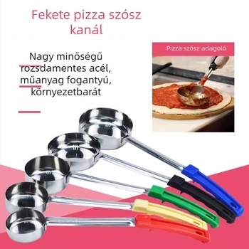 Raino rozsdamentes acél szószkanál — pizza szósz kanál, lapos aljú kanál, modern megjelenés, nyomtatott logó