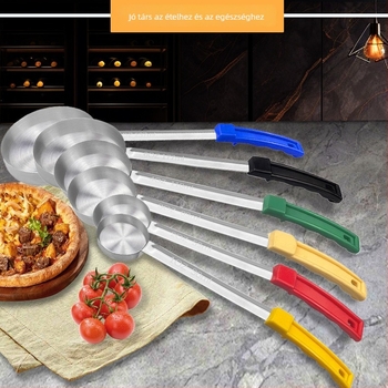 Raino rozsdamentes acél szószkanál — pizza szósz kanál, lapos aljú kanál, modern megjelenés, nyomtatott logó