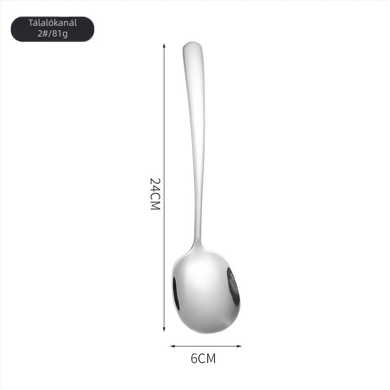 Rozsdamentes acél tálalókanál, modern minimalist dizájn, tükrös felület, nyomtatott logó