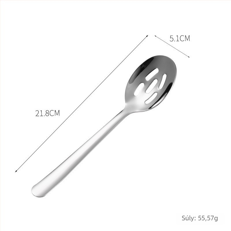 Rozsdamentes acél tálalókanál, modern minimalist dizájn, tükrös felület, nyomtatott logó