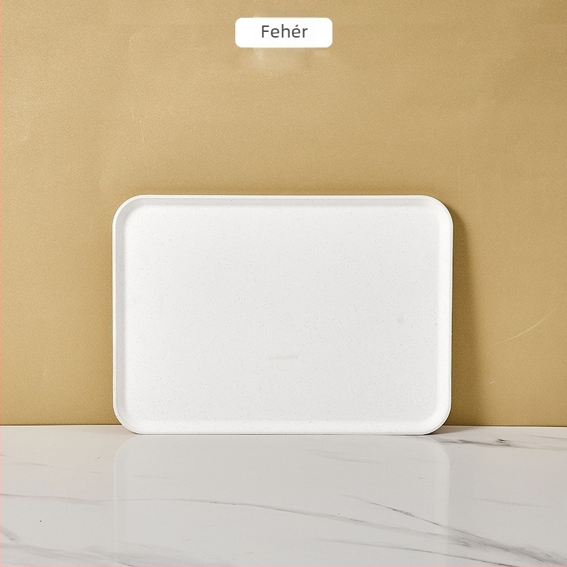 Téglalap alakú műanyag tányér, nordikus ihletésű, mikrohullámú sütőben használható, egyszerű modern stílus, testreszabás elérhető
