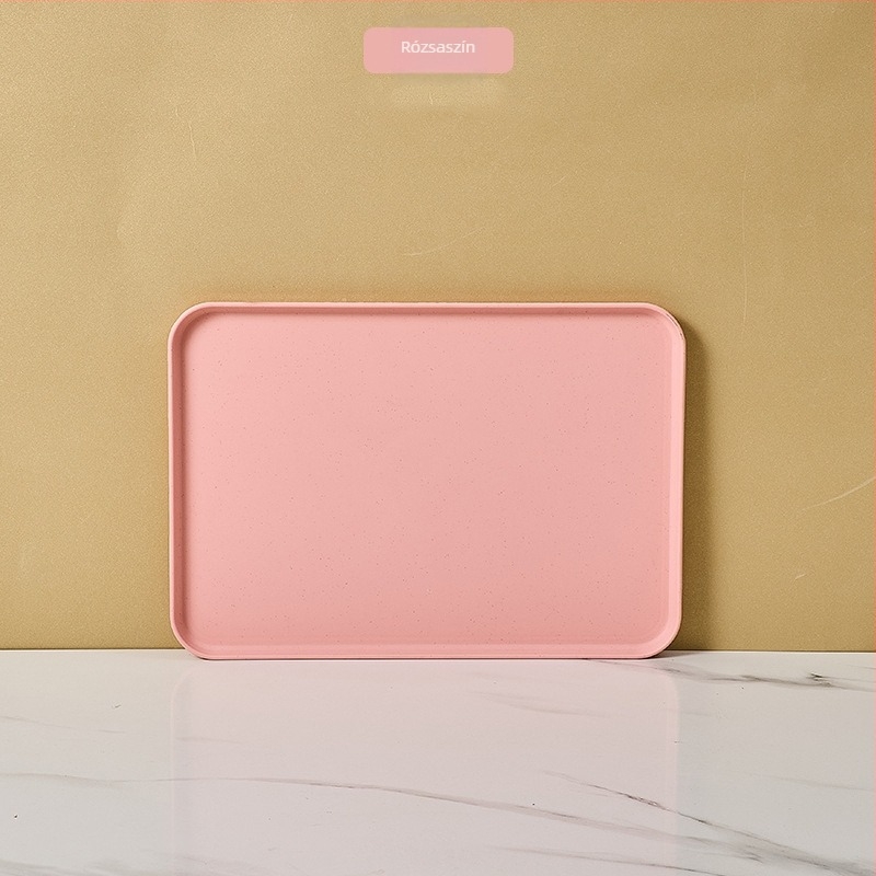 Téglalap alakú műanyag tányér, nordikus ihletésű, mikrohullámú sütőben használható, egyszerű modern stílus, testreszabás elérhető