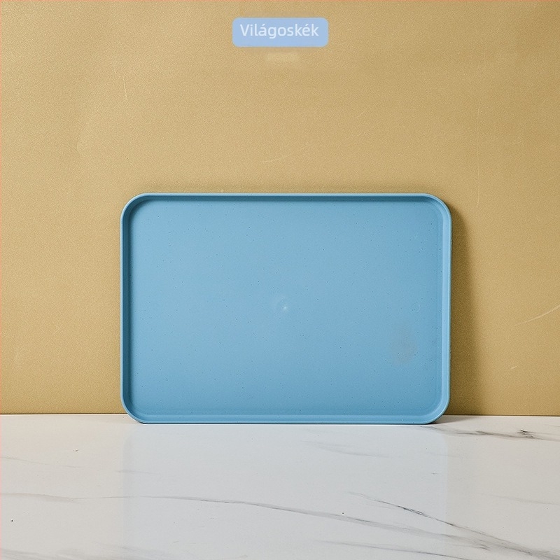 Téglalap alakú műanyag tányér, nordikus ihletésű, mikrohullámú sütőben használható, egyszerű modern stílus, testreszabás elérhető