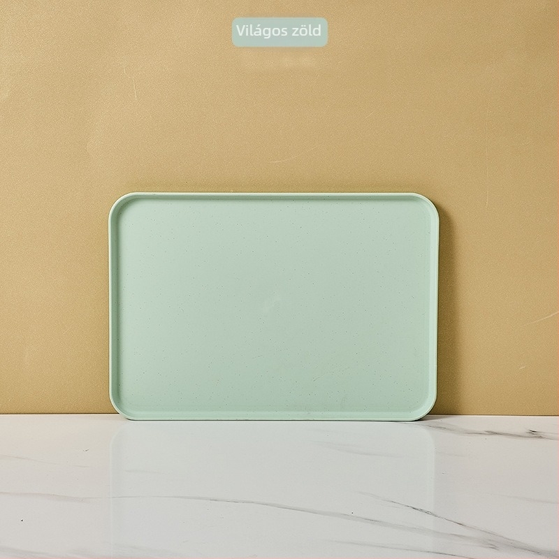 Téglalap alakú műanyag tányér, nordikus ihletésű, mikrohullámú sütőben használható, egyszerű modern stílus, testreszabás elérhető