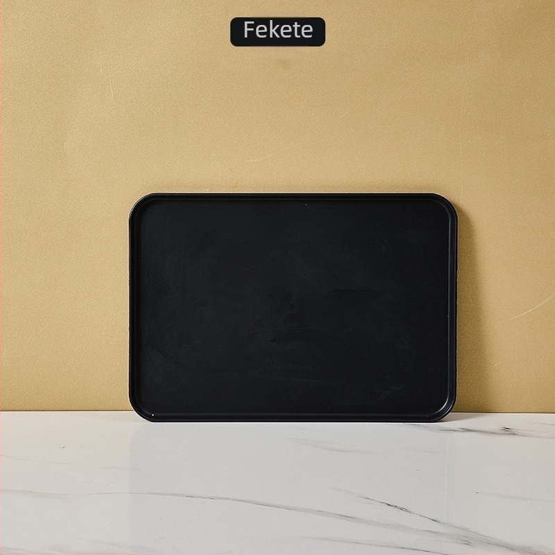 Téglalap alakú műanyag tányér, nordikus ihletésű, mikrohullámú sütőben használható, egyszerű modern stílus, testreszabás elérhető