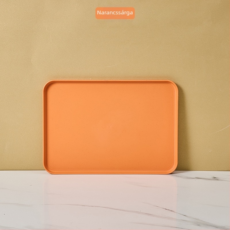 Téglalap alakú műanyag tányér, nordikus ihletésű, mikrohullámú sütőben használható, egyszerű modern stílus, testreszabás elérhető