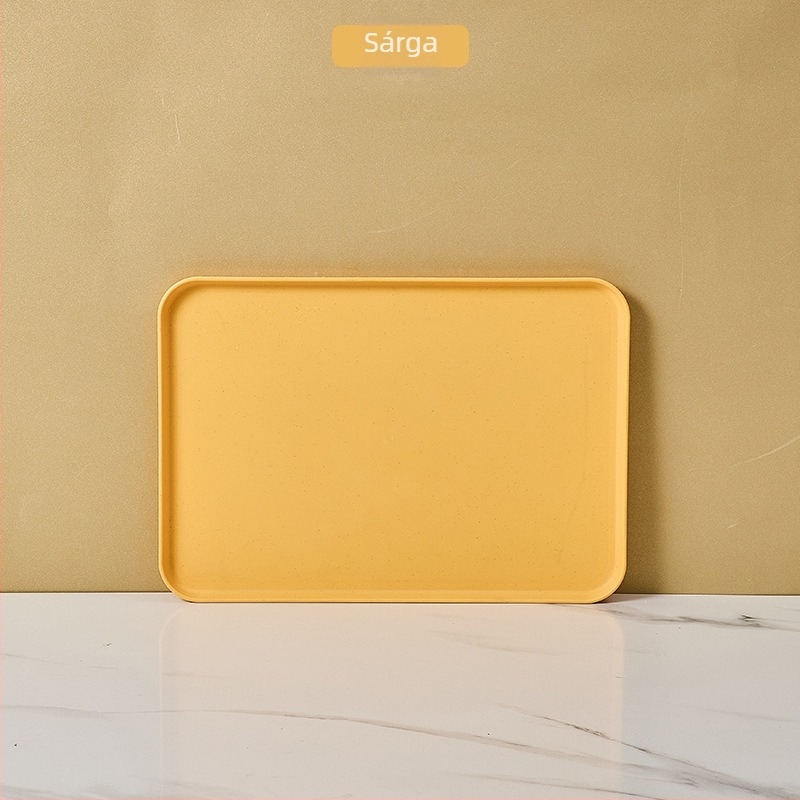 Téglalap alakú műanyag tányér, nordikus ihletésű, mikrohullámú sütőben használható, egyszerű modern stílus, testreszabás elérhető