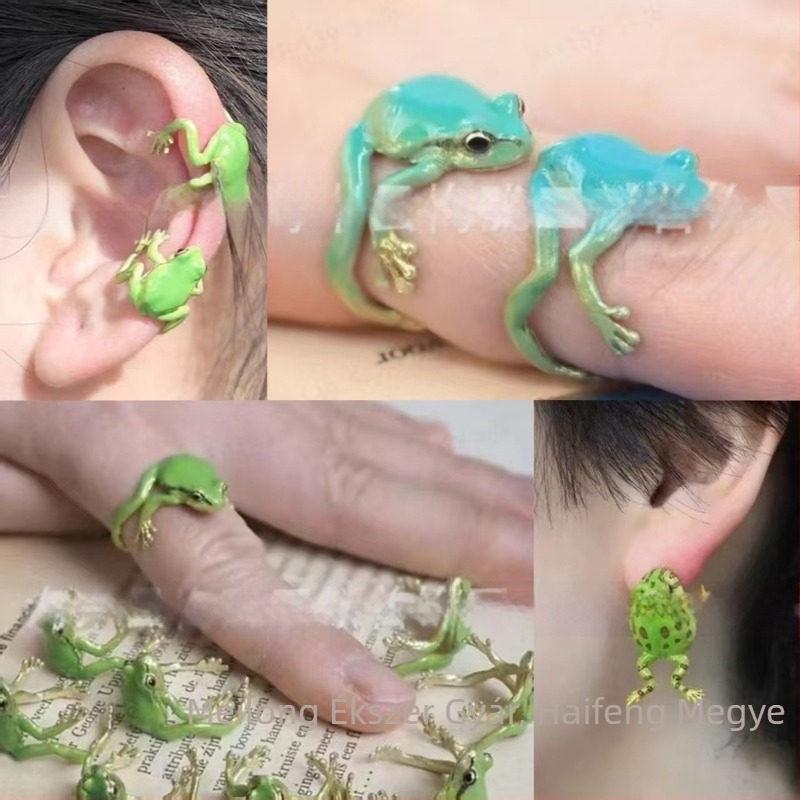 Béka fülklipsz – réz, rajzfilmszerű stílus, felület csepegtető olajjal, 2024 nyári kiadás