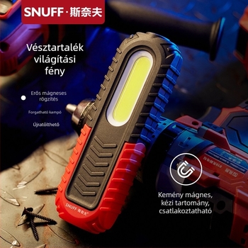 Feltölthető COB+CPE LED autójavító munkalámpa, 350+ lm, mágneses alap, 4-7 óra működési idő
