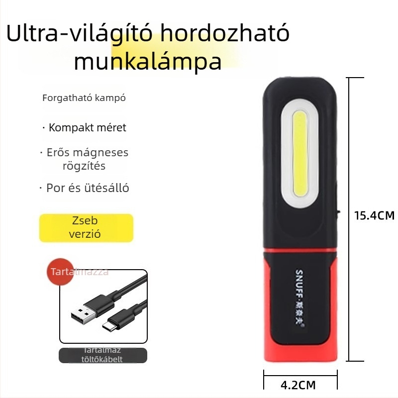 Feltölthető COB+CPE LED autójavító munkalámpa, 350+ lm, mágneses alap, 4-7 óra működési idő