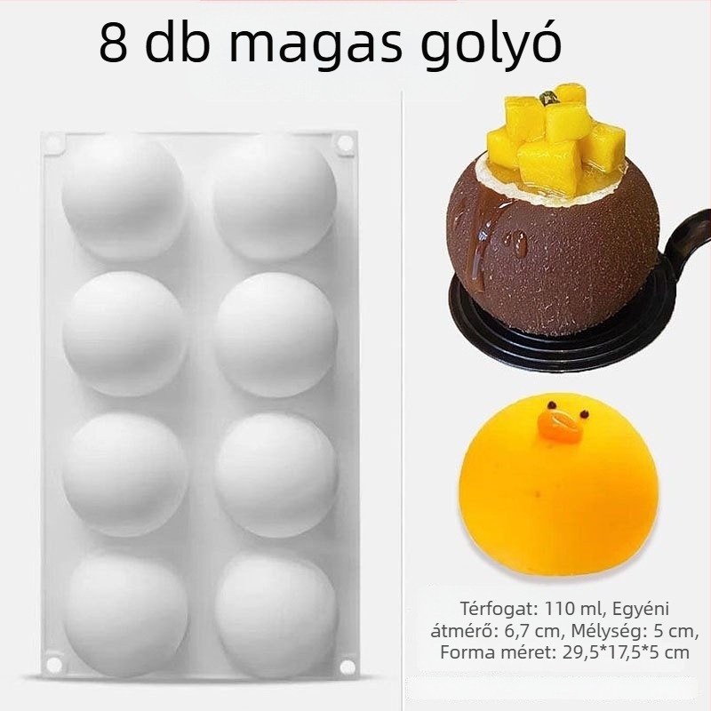 Szilikonból készült süteményformák — különböző gömb és félkör alakú minták; anyag: szilikon; kategória: sütőformák/tortaformák; stílus: modern minimalist; csomagolás: egyedi csomagolás