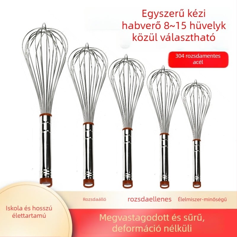 Kézi tojásfelverő 304 rozsdamentes acélból, kerek fogantyúval, Hongping márka, modern minimalista stílus