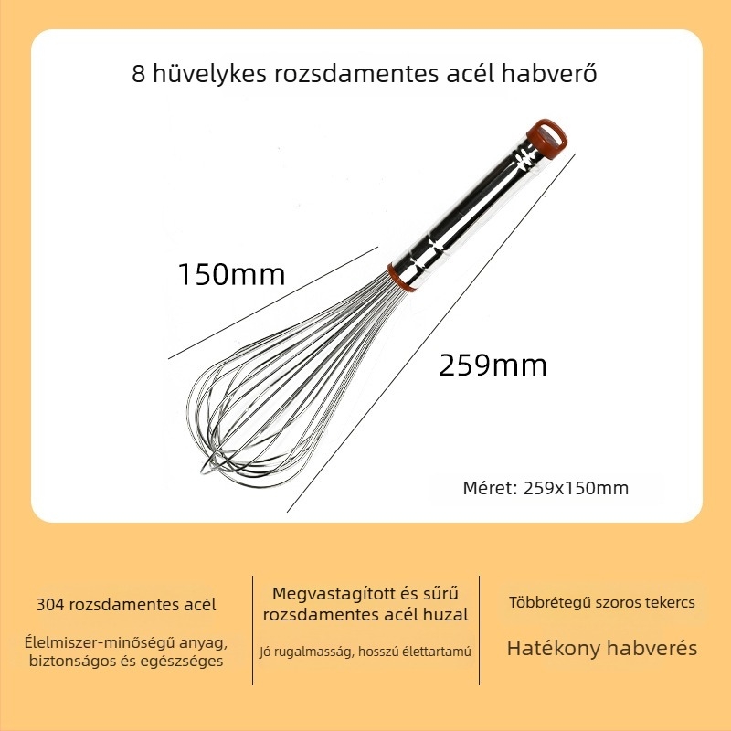 Kézi tojásfelverő 304 rozsdamentes acélból, kerek fogantyúval, Hongping márka, modern minimalista stílus