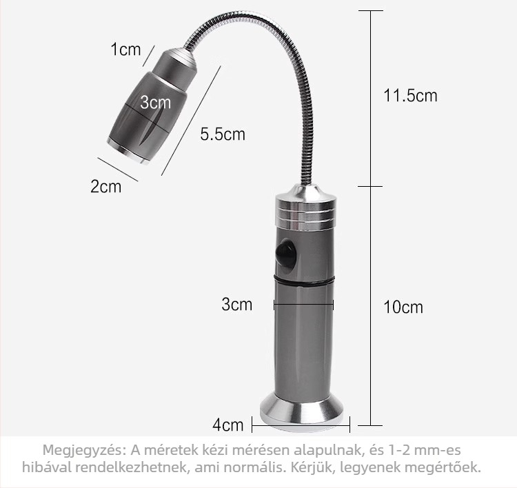 LED tömlős munkalámpa, Ledora chip, újratölthető, állítható fókusz, test alumínium ötvözet, ≤100 lm