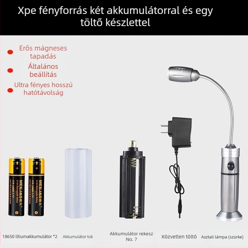 LED tömlős munkalámpa, Ledora chip, újratölthető, állítható fókusz, test alumínium ötvözet, ≤100 lm