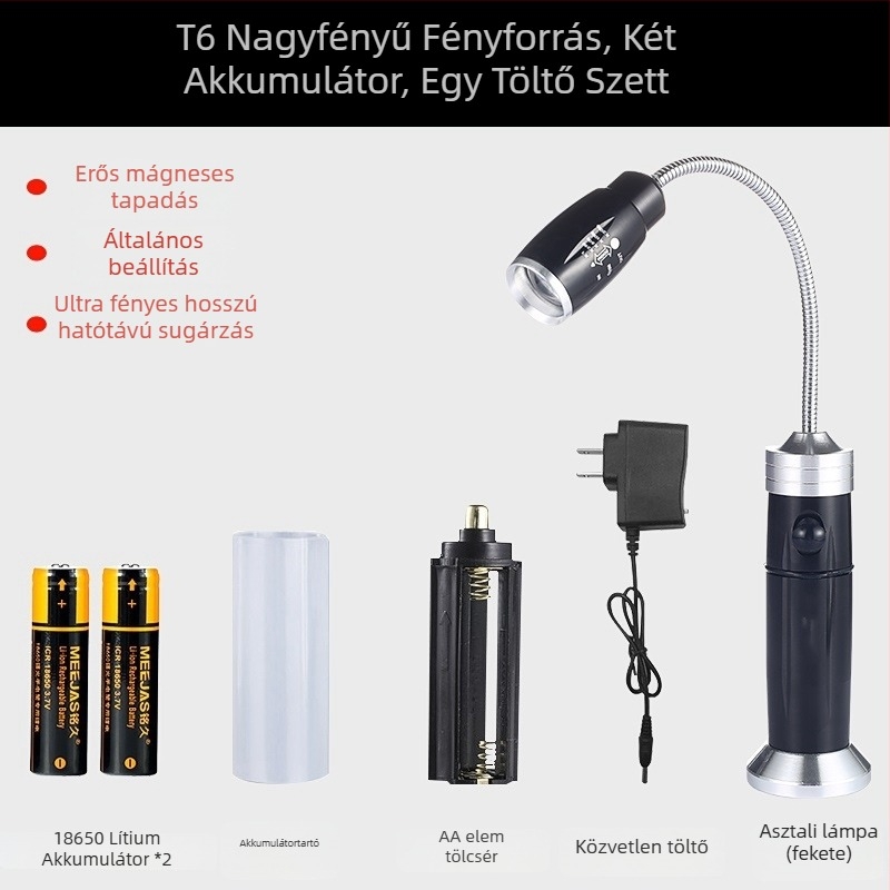 LED tömlős munkalámpa, Ledora chip, újratölthető, állítható fókusz, test alumínium ötvözet, ≤100 lm