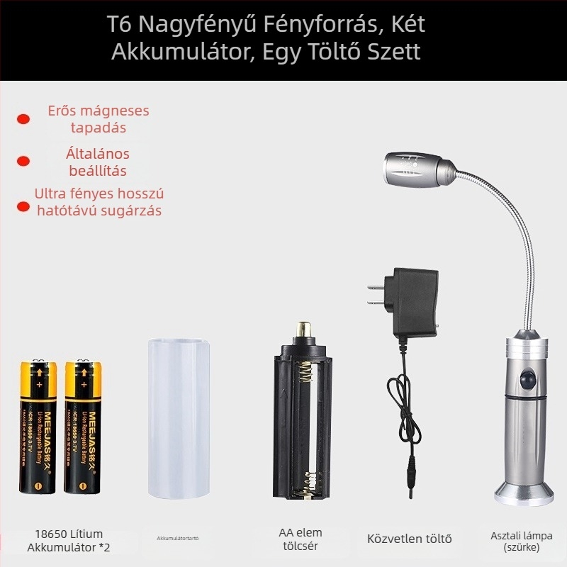 LED tömlős munkalámpa, Ledora chip, újratölthető, állítható fókusz, test alumínium ötvözet, ≤100 lm