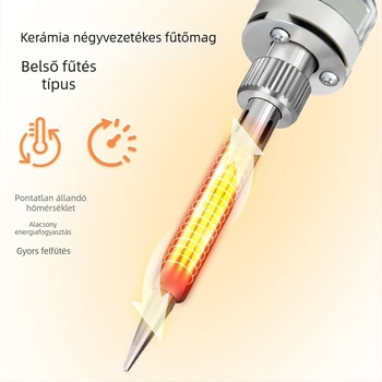Elektromos forrasztóvas állandó hőmérséklettel, szabályozható hőmérséklet, belső fűtés, rozsdamentes acél test, forrasztáshoz csatlakozók és finom vezetékek