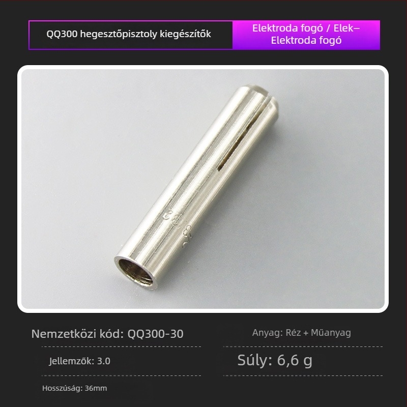 QQ150/300 sorozat Wolfrámet elektróda tartó vezető darab rövid és hosszú sapkával – réz/bakelit, nikkelezett bevonat; argon ívhegesztő tartozék