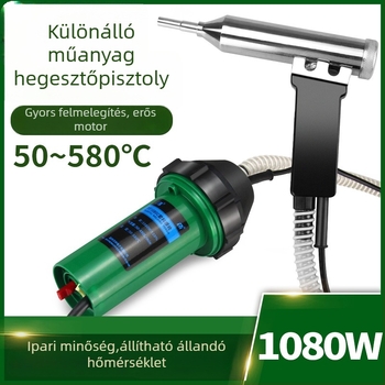 Ipari forró levegős pisztoly műanyag hegesztésre, 1080W, 50–580°C, 220V, hossz 220 mm
