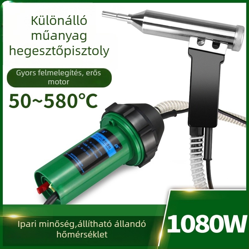 Ipari forró levegős pisztoly műanyag hegesztésre, 1080W, 50–580°C, 220V, hossz 220 mm